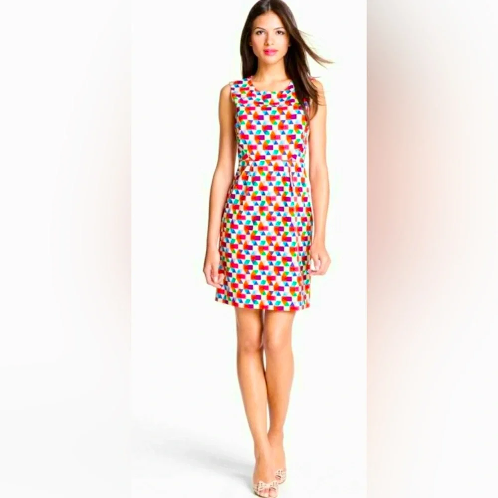 Kate Spade Short Sleeve Abbey Silk Blend Sheath Dress In Vibrant Geo Print ZB4